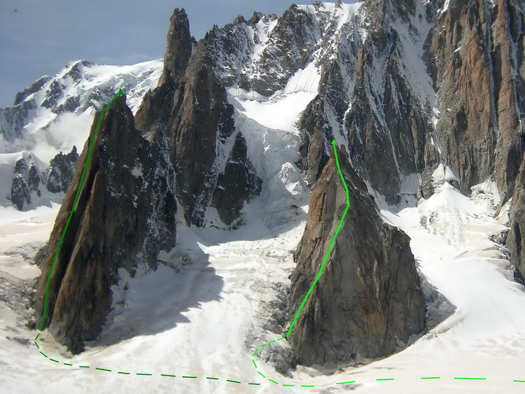 vue des voies Salluard à la pointe Adolphe Rey, et de l'arête Est de la Pyramide du Tacul vue des voies Salluard à la pointe Adolphe Rey et de l'arête Est de la Pyramide du Tacul