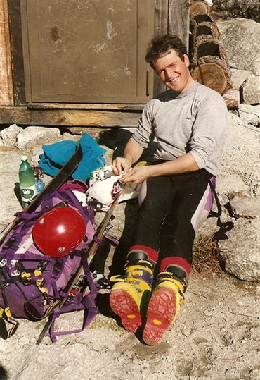 Yannick et son matos aux Mottets, en 1997