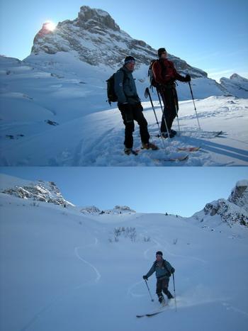 Au pied de la pointe Percée dans les Aravis, avant la descente !