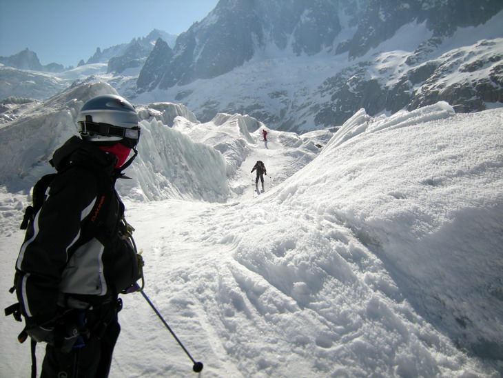 La jonction avec la Mer de Glace, la partie ludique de la descente de la Vallée Blanche