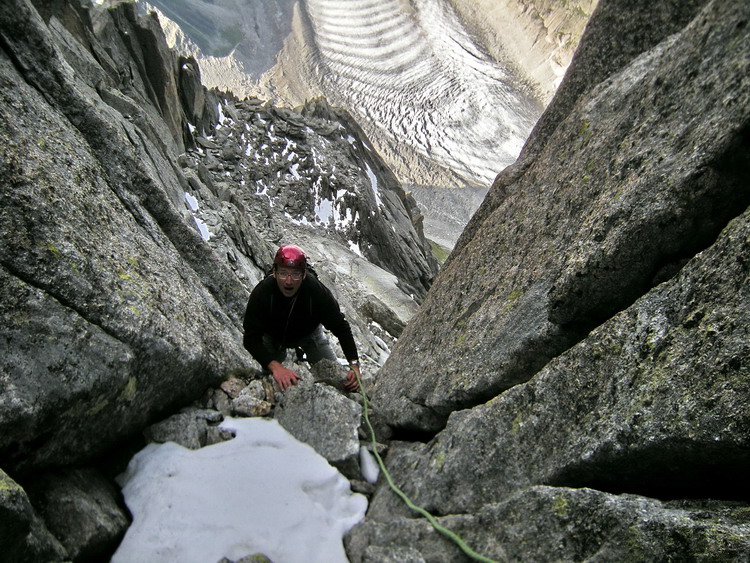 arête sud du Moine : le dièdre de 60 mètres