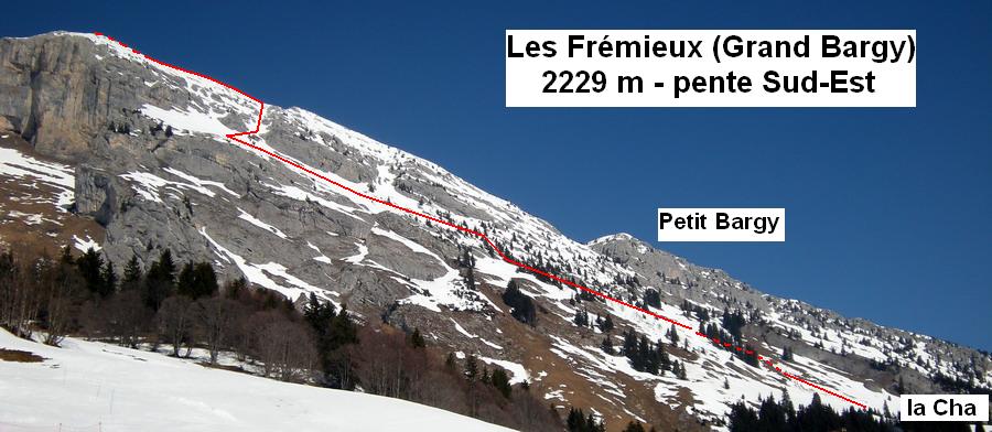 L'itinéraire de la face sud-est des Frémieux au grand Bargy, depuis la route du col de la Colombière