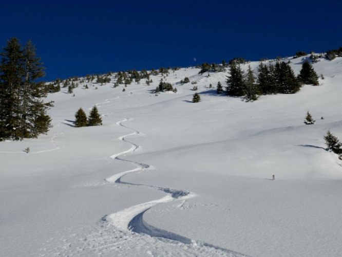 Dans mon jardin, du très beau ski au dessus du couloir de Brion en décembre 21